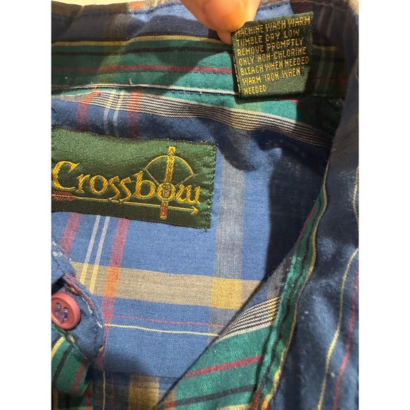 Crossbow Plaid Short Sleeve Button Up Shirt‎ Men Blue Green Yellow Red. Size L - Picture 5 of 5